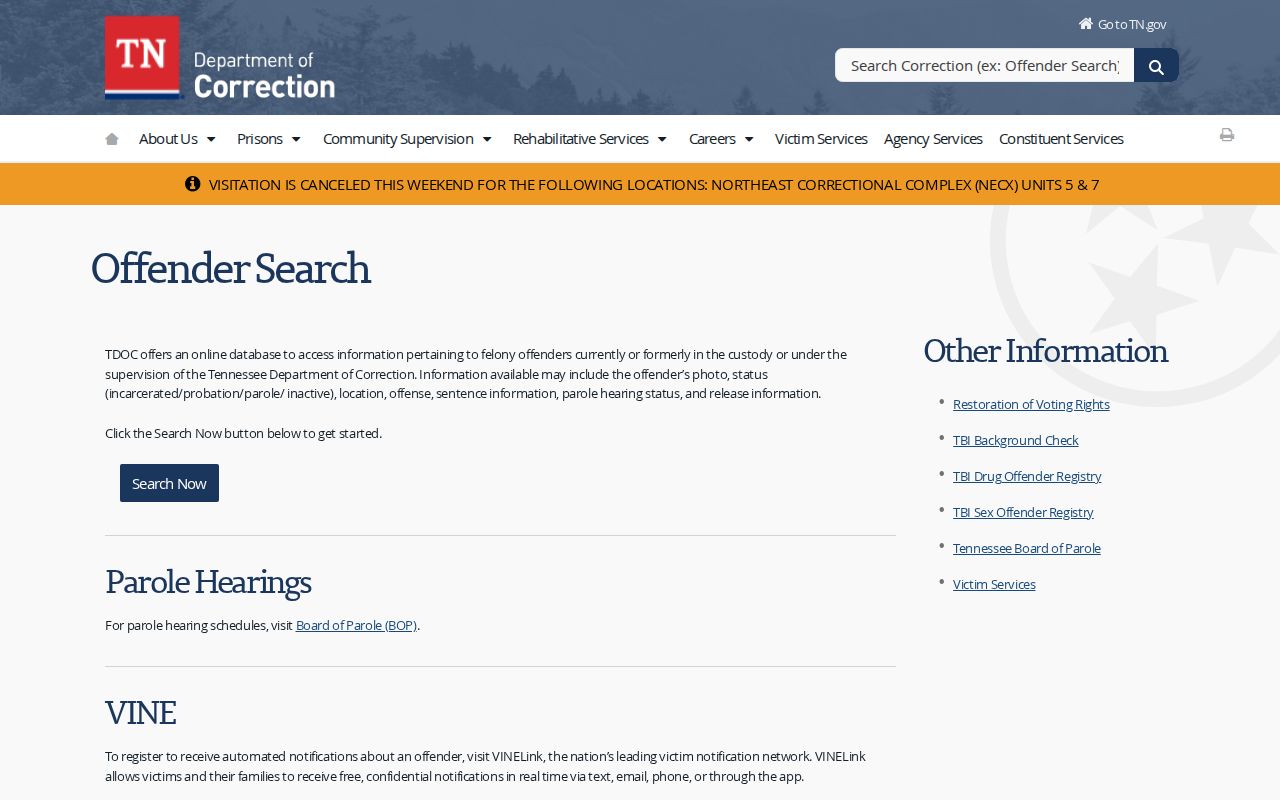 TDOC FOIL gateway for Polk County released inmate records