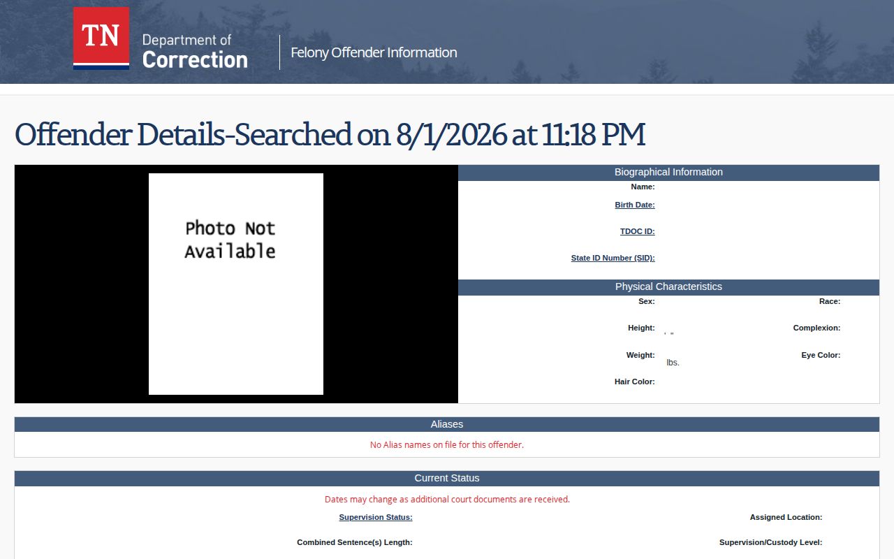 TDOC FOIL released offender detail for Polk County release records