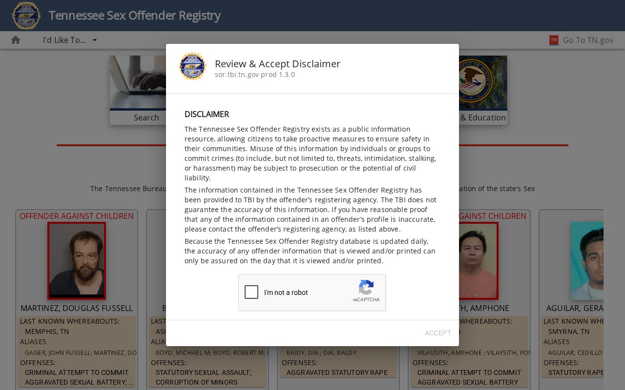 TBI registry photo search for qualifying Polk County released inmate records