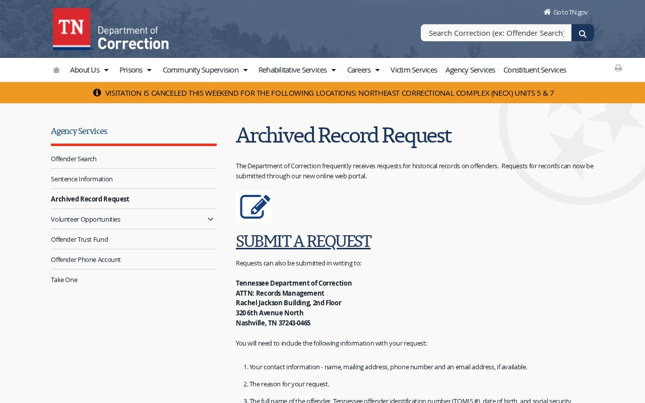 TDOC archived discharge record request for Polk County offenders
