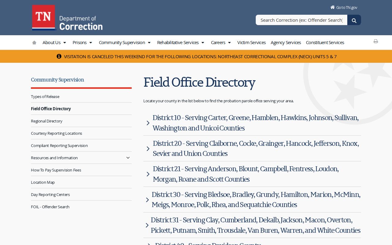 Polk County parole and probation District 30 field office listing