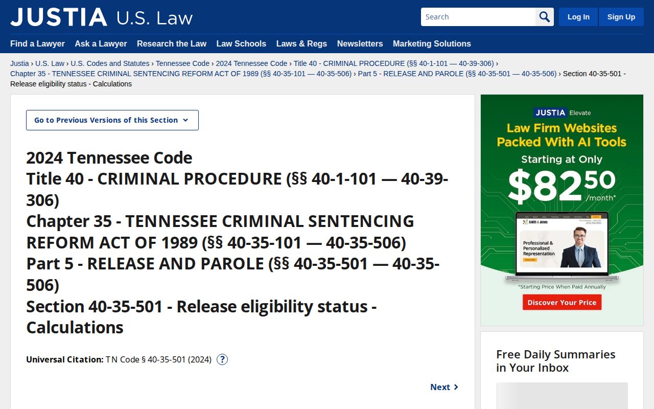 Polk County projected release eligibility under Tennessee statute 40-35-501