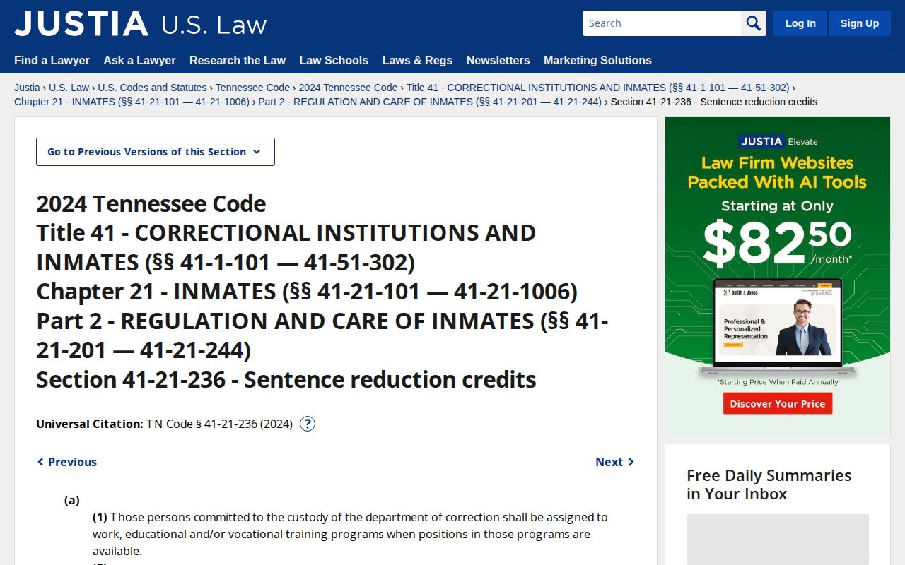 Polk County projected release date and Tennessee sentence credit statute